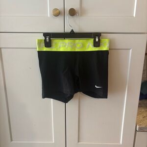 Nike Black and Bright Yellow Athletic Shorts